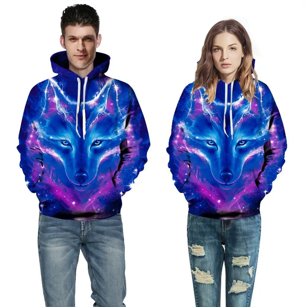 Nouvelle hanche pop Printemps À Manches Longues Cool Sweats Couple 3D Loup Imprimé Hoodies