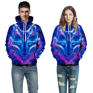 Nieuwe hip pop Lente Lange Mouwen Cool Sweatshirts Paar 3D Wolf Gedrukt Hoodies