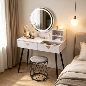 Modern Makeup <b>Vanity</b> With Lighted Mirror Storage Drawers Bedroom Dressing <b>Table</b> With Stool - Product Image 5