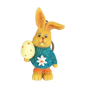 Figurita de conejitos de Pascua de poliresina, escultura pintada a mano con conejos de Pascua para decoración del hogar