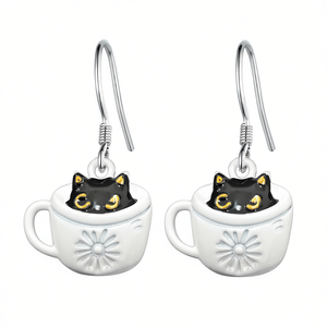 E3942 Orecchini in oro bianco con design a gatto in mezzo bicchiere per gioielli da donna - Product Image 1