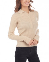 Vente en gros de pulls polo tricotés confortables et chauds à boutons pour femmes