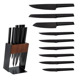 Ensemble de couteaux de chef japonais professionnels en acier inoxydable, couteaux de cuisine en titane noir avec bloc en bois - Product Image 1