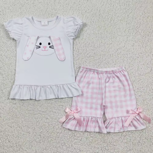 Vêtements de Pâques pour enfants, broderie de lapin, vêtements mignons pour bébés filles et garçons, ensemble de vêtements pour enfants, vente en gros - Product Image 2