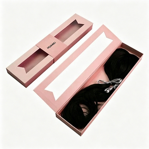 Boîte d'emballage de luxe pour extensions de cheveux au design moderne, emballage personnalisé imprimé, boîte cadeau noire magnétique avec intérieur en satin et ruban - Product Image 2