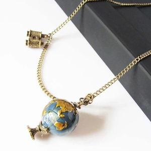 <span class=keywords><strong>Collana</strong></span> Fai-da-Te con Globo Terrestre, Ciondolo Mappa del Mondo Vintage, Gioiello Artigianale con Terra Rotante - Product Image 3