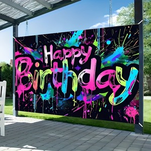 Aodu Hip Hop Graffiti Spanduk Ulang Tahun Kain Latar Belakang Pesta Neon Hitam Properti Photo Booth Grosir Pabrik - Product Image 5