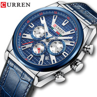 CURREN 8392 Montre Bracelet Quartz Affaires Décontractée pour Homme, Six Aiguilles, Date Automatique, Étanche, Bracelet en Cuir et Boîtier en Alliage