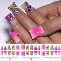 10 faux ongles carrés en forme de pattes de canard, avec strass 3D, couleur bonbon, amovibles et réutilisables pour femmes, pour fêtes et usage quotidien