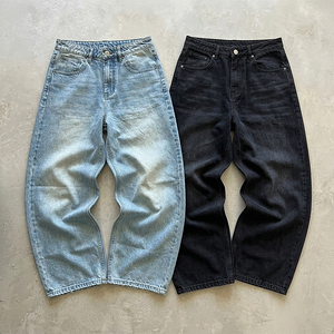 Jeans Baggy in Denim di Alta Qualità Personalizzati in Cotone Oversize Stile Vintage Lavato con Gamba Curva per Uomo - Product Image 2