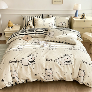 Juego de Ropa de Cama de Algodón 100% para Toda Temporada, con Estampado de Osos de Dibujos Animados, Funda de Edredón Cómoda para <span class=keywords><strong>el</strong></span> Hogar y <span class=keywords><strong>el</strong></span> Dormitorio - Product Image 1