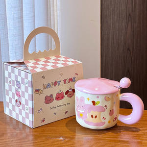 แก้วเซรามิคลายการ์ตูนน่ารักพร้อมฝาและช้อน ลายลูกสุนัขสีฟ้า สำหรับเป็นของขวัญ ฤดูใบไม้ผลิ 2025 - Product Image 2