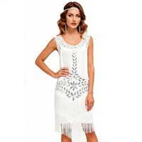Robe de soirée style vintage des années 1920 pour femmes, robe à franges à paillettes, robe crayon sans manches, robes de soirée, broderie en polyester