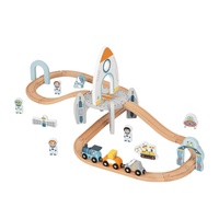 Jouet de station spatiale en bois, parking en bois, jouets de course de trains en bois pour enfants, jouets Montessori, voiture spatiale