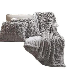 Customize color luxury plush Faux Fur Throw Blanket with weighted long pile