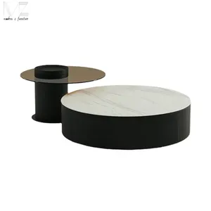 Оптовая продажа, роскошная мебель, круглый металлический поднос под мрамор, современный кофейный столик из закаленного стекла