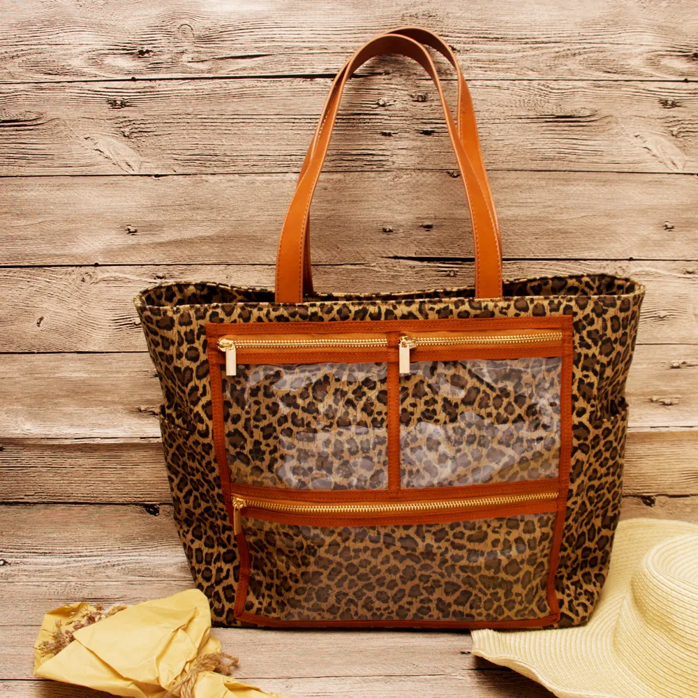Женская модная сумка из лакированной ткани с леопардовым принтом и карманами для бутылок с эмалью для ногтей DOM103576