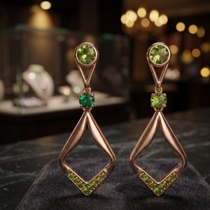 Pendientes Colgantes Vintage en Tono Oro Rosa con Plata y Gema Verde, Joyería con Engaste de Bisel para Mujer, Regalo para Fiesta - Product Image 2