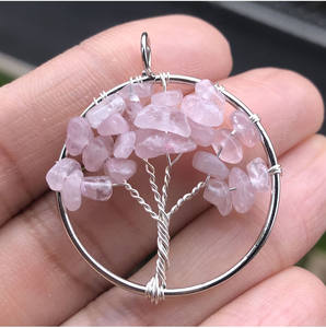 Colgante de la vida del árbol de 30mm con grabado tallado alambre colorido piedra preciosa natural joyería hecha a mano DIY - Product Image 3