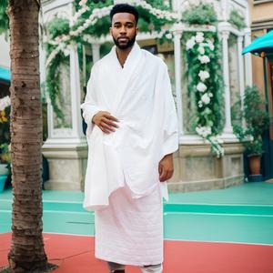 Ensemble Ihram musulman traditionnel antistatique respirant pour hommes vêtements <span class=keywords><strong>de</strong></span> pèlerinage serviette <span class=keywords><strong>de</strong></span> style arabe fait à la main Hajj Umrah Turki Tube - Product Image 6