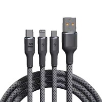 Cable de Carga Trenzado Tres en Uno de 120W con Carga Súper Rápida para Dispositivos Android con Micro USB y Tipo-C