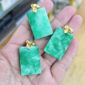 JF7356 Pingentes de etiquetas para cães retangulares banhados a ouro 18K CZ Pave Natural <span class=keywords><strong>Jade</strong></span> Verde Genuíno Pedra Jadeite - Product Image 2