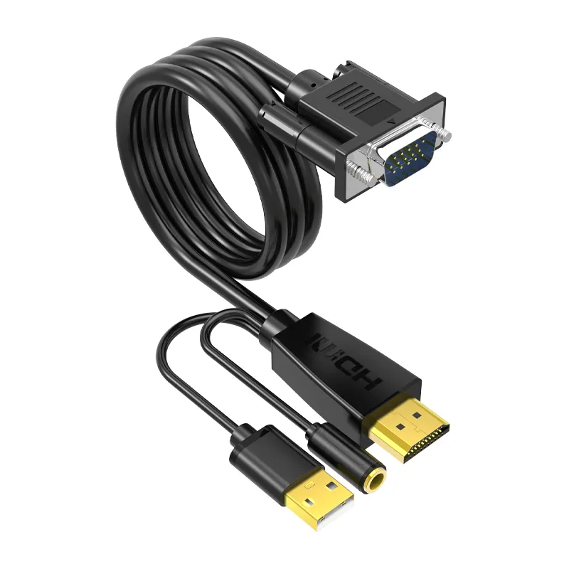 HDMl To VGA Video Cable 1080P Double Shield Computer HDTV Host To HD Monitor With Audio OFC