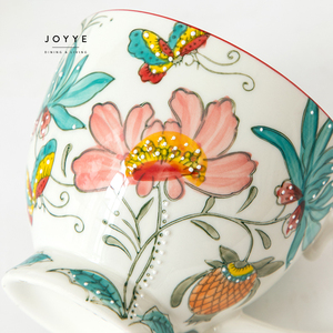 Joyye en Stock elegante taza de desayuno 16oz 450mL bajo <span class=keywords><strong>flor</strong></span> pintada a mano esmaltada con punto en relieve taza de leche de café de cerámica - Product Image 4