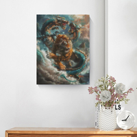 Peinture Diamant Chenistory Dragon Tigre, Décoration Murale Salon, Kits d'Art Diamant Animaux, Peinture Murale Abstraite Ronde Complète