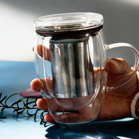 Tasse à thé isolée durable à double paroi en verre, tasse à thé en verre borosilicate avec infuseur en acier inoxydable 304 à mailles fines et couvercle