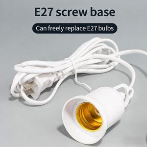 Nouveau câble d'extension universel E27 vers prise EU/US avec interrupteur marche/arrêt intégré blanc <span class=keywords><strong>pour</strong></span> éclairage LED, miroir, lustre, lampe - Product Image 1
