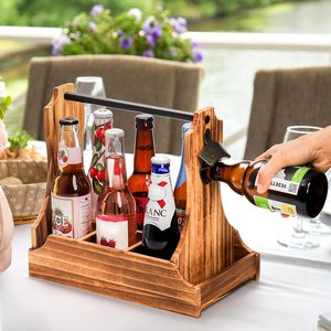 Wooden Beverage Storage Box With Handle Rectangle Picnic Carrying Case For <b>Beer</b> Wine Bottle Opener And Can Collector - Product Image 4