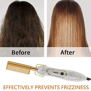 Lisseur de cheveux portable en plastique personnalisé avec strass, brosse chauffante électrique avec dents en acier inoxydable, double fonction 1200W - Product Image 6