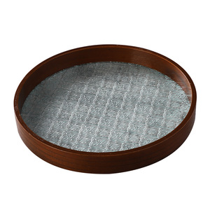 Bandeja Redonda de Madera y Vidrio Mystic Arts 2321H, Bandeja Decorativa para Servir Té y Frutas, Bandeja de Almacenamiento para Sala de Estar - Product Image 5