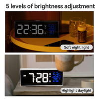 Grande Horloge Murale Numérique avec Réveil LED, Affichage Miroir, Alimentation USB, Minuteur, Calendrier, Thermomètre, Hygromètre et Compte à Rebours