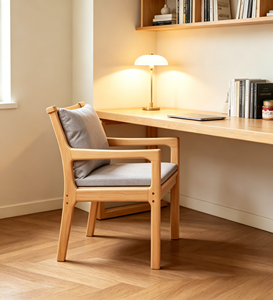 Fauteuil scandinave moderne en bois massif avec coussin gris pour la maison, le bureau ou le salon - Product Image 6