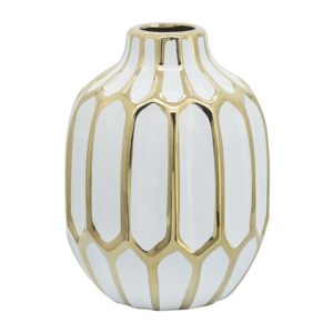 Vaso in Ceramica Moderno Decorativo per Fiori, per Soggiorno, Camera da Letto, Ufficio, Casa, Design Oro e Bianco - Product Image 1