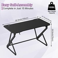 Bureau de jeu pour ordinateur à domicile, surface en fibre de carbone, table PC durable, bureau d'ordinateur en forme de Z, poste de travail pour joueurs de 40 pouces