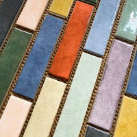 Carrelage de piscine série Candy, mosaïque céramique en bande longue, carrelage rétro brillant fait main 20x50mm Noir rose rouge bleu blanc vert
