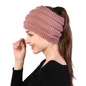 new Knitted Crochet wide ponytail Headband women Winter Sports Headwrap Hairbands Turban Ear Warmer Muffs