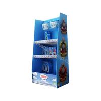 Présentoir publicitaire sur pied pour supermarché, 3 niveaux, en carton ondulé kraft, auto-érectile, avec fermeture magnétique pour bouteilles