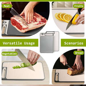 Planche à découper antibactérienne en maille double face en acier inoxydable 304 avec aiguiseur de couteau intégré - Product Image 3