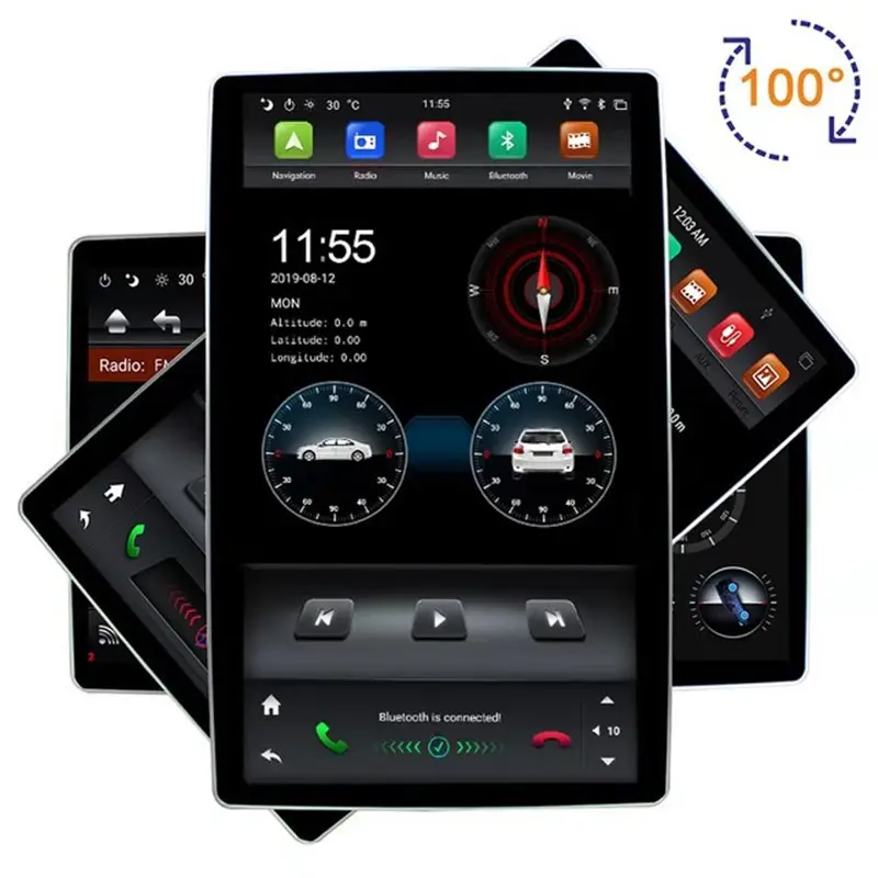 KLYDE Android 9,0 System 12,8 zoll 2 DIN 100 rotation universal radio auto GPS-navigations-Radio Dvd-Player Auto stereo