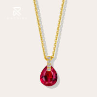 Collier Rochime Fashion Minimaliste en Corindon Rouge en Forme de Larme, Argent Sterling 925 Plaqué Or, Accessoires en Zircone Cubique pour Femmes