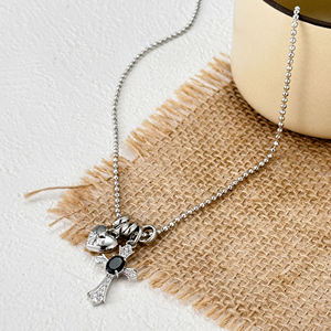 Collana in ottone rodio oro bianco K ciondolo cerchio a cuore incrociato bianco zirconio Nano nero collana di diamanti in zirconio - Product Image 6