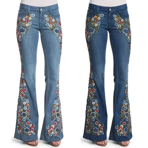 Stickerei und Perlen Skinny Flared Jeans für Frauen Blue Fashion Frauen High Waist New Style Woman Denim Jeans - Product Image 1
