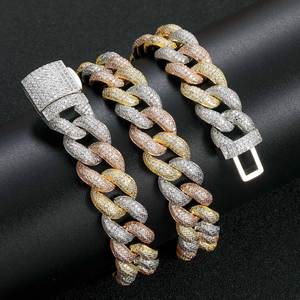 Moda 15mm Cadena de burbujas de tres colores Iced Out CZ cadena de eslabones cubanos personalizado para hombre chapado en oro collar cubano joyería de Hip Hop - Product Image 3