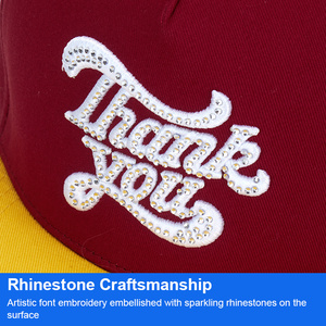 Casquette Snapback Jaune Bourgogne Personnalisée avec Logo Brodé en Strass, 100% Coton, Visière Plate Ajustable, Style Hip Hop Rétro Streetwear - Product Image 3
