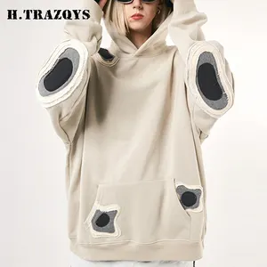 ZEKA Custom Unisex Beige Patch High Street Fashion Single Piece Hoodie Autumn And Winter New Solid Color Hoodie