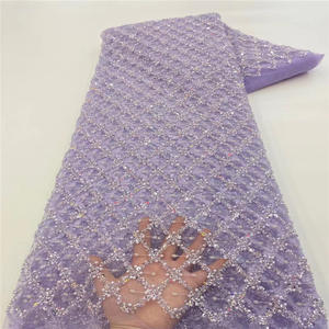 幅145 cmポリエステルメタリックパール刺繍メッシュ生地ビーズスパンコールチュールフレンチレース生地ドレス女性スカート - Product Image 2